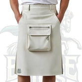 White Leather Utility Kilt for Men – Gothic Festival Leather Kilt with Zipper Pocket